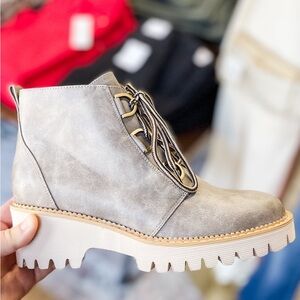 Corkys Footwear Trail Ride Light Grey Lace Up Short Boot with Lug Sole